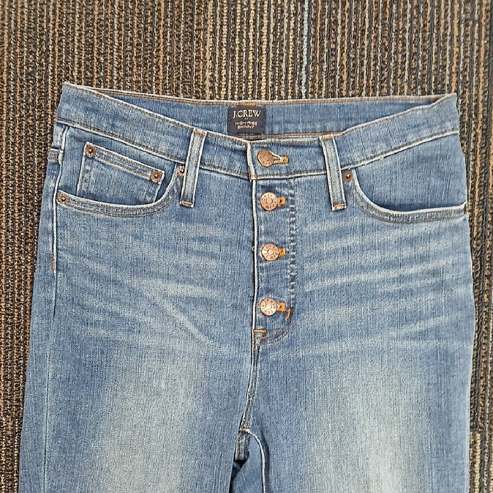J. Crew High Rise Button Skinny Jeans Frayed Ankles 27 - Picture 4 of 7